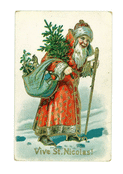 Saint Nicolas, sourire et cadeaux au dos